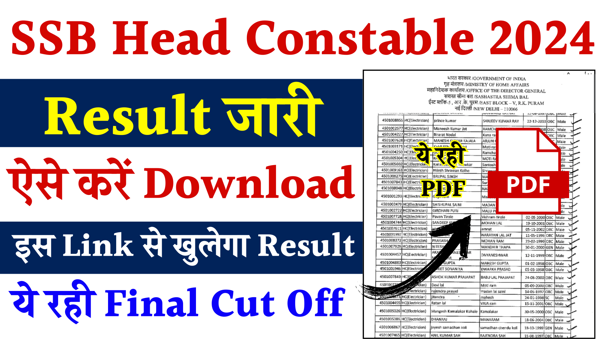 SSB Head Constable Result 2024 PDF Download | SSB HC Result 2024 Link