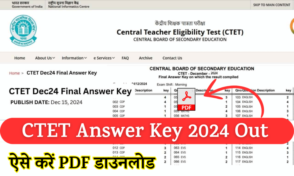 CTET Answer Key 2024 Link, Download Paper 1 and 2 Answer Key