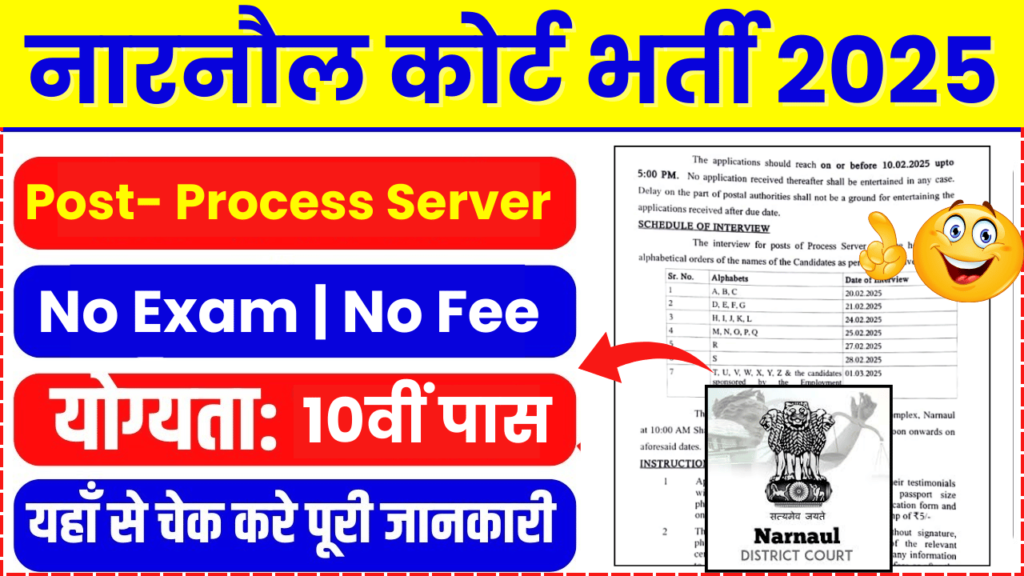 Narnaul District Court Recruitment 2025 Notification » Process Server Posts Application Form