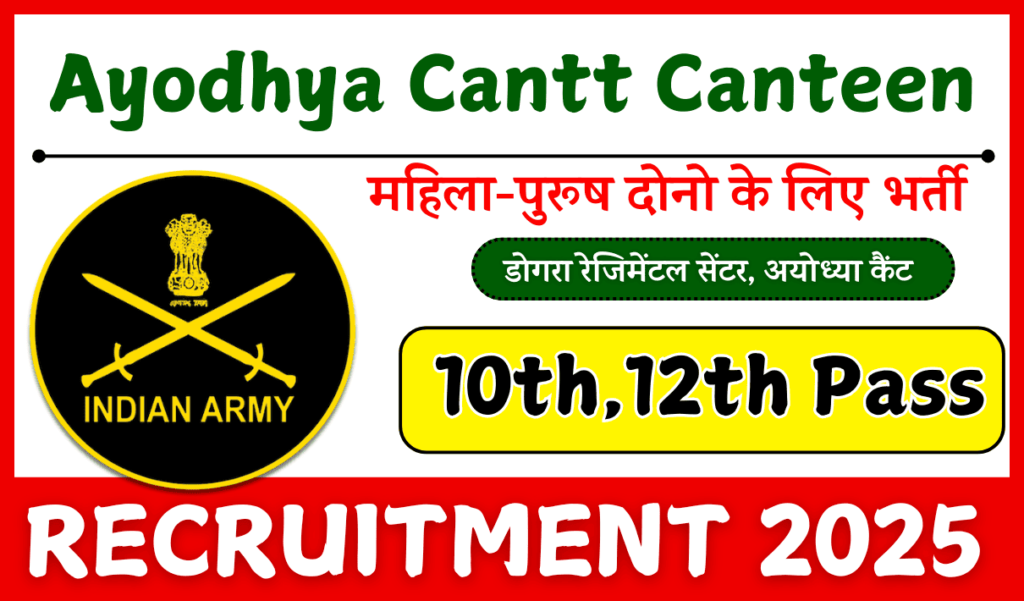 Ayodhya Cantt Canteen Vacancy 2025 : Notification  Check Post | Application Form