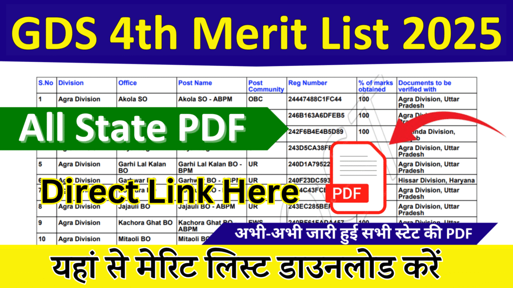 GDS 4th Merit List 2025 List, State Wise Result PDF Download 1 GDS 4th Merit List 2025 List, State Wise Result PDF Download
